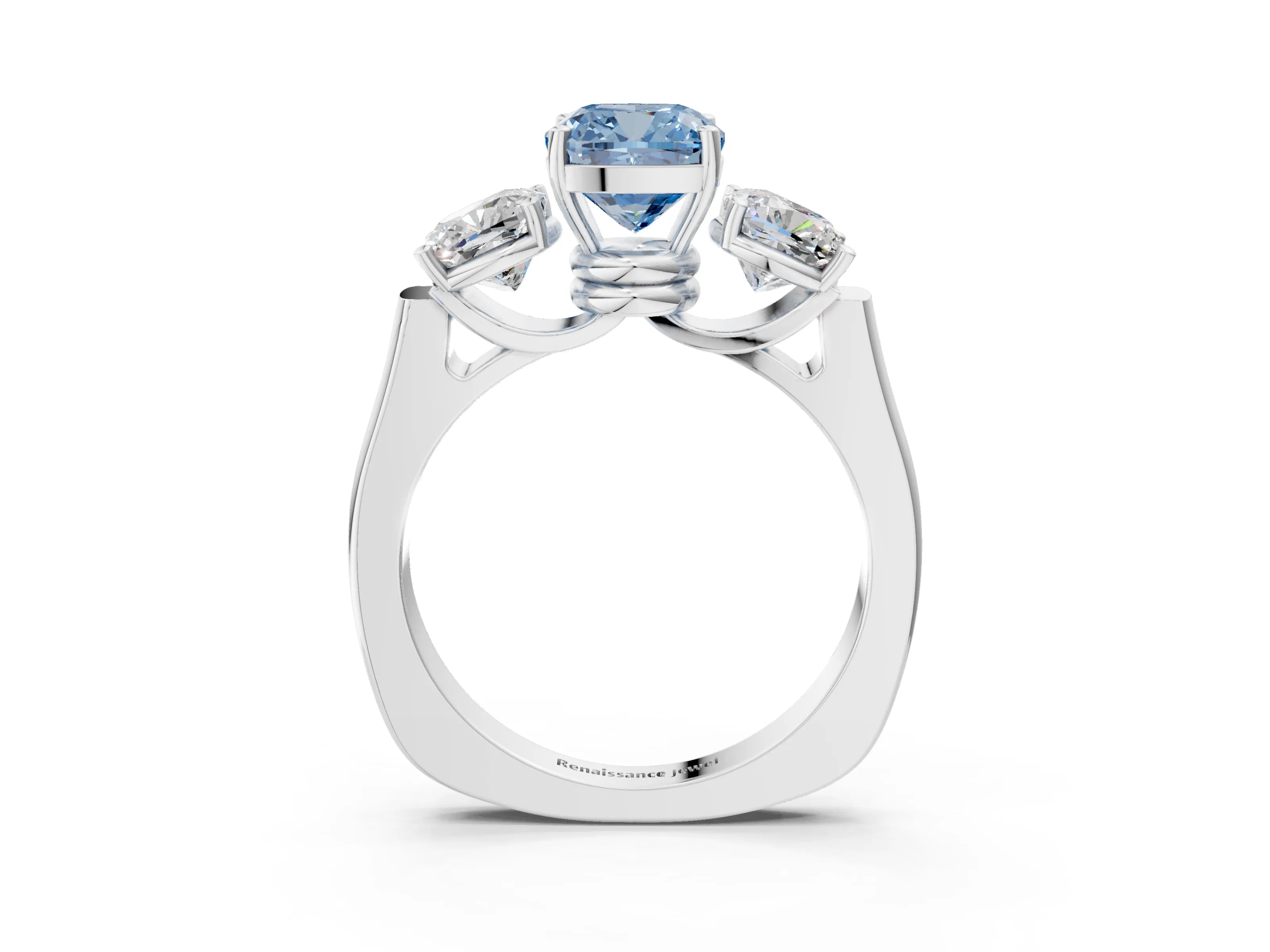 White gold Three-Stone Fancy Blue Cushion Cut Brilliant Diamond Trellis Ring with Comfort Fit Band_15