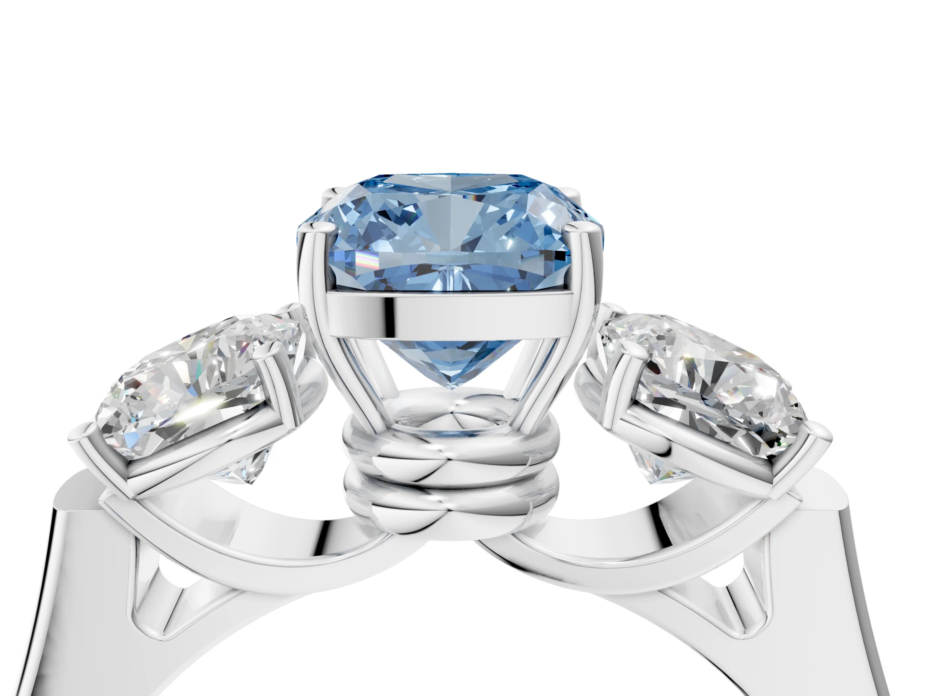 White gold Three-Stone Fancy Blue Cushion Cut Brilliant Diamond Trellis Ring with Comfort Fit Band_16