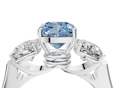 White gold Three-Stone Fancy Blue Cushion Cut Brilliant Diamond Trellis Ring with Comfort Fit Band_16