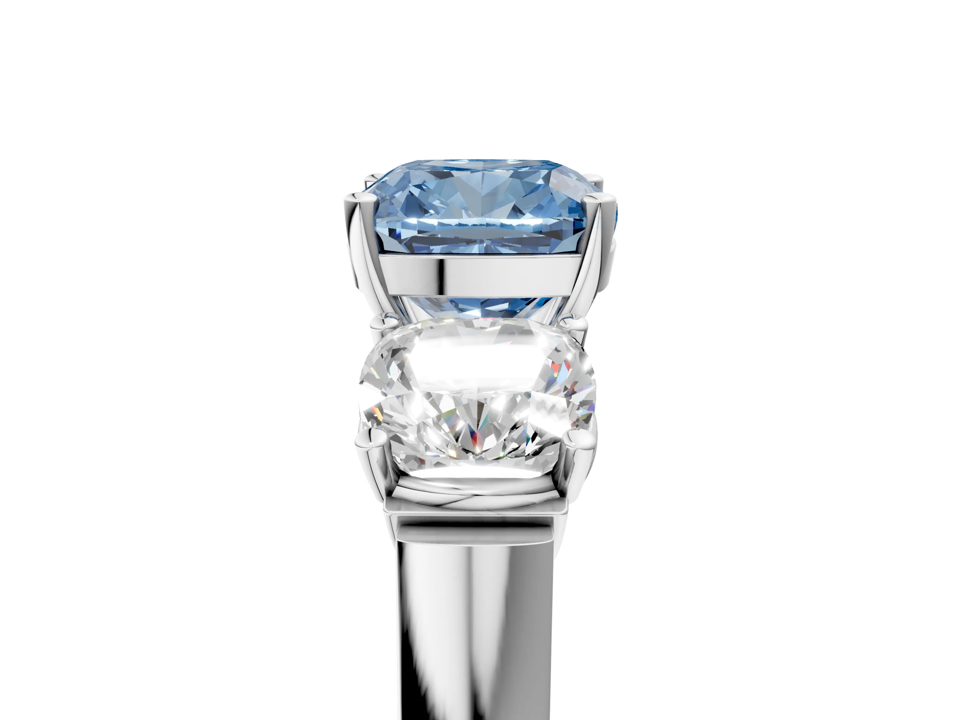 White gold Three-Stone Fancy Blue Cushion Cut Brilliant Diamond Trellis Ring with Comfort Fit Band_17