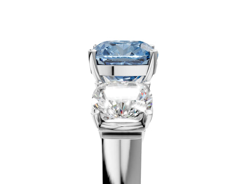White gold Three-Stone Fancy Blue Cushion Cut Brilliant Diamond Trellis Ring with Comfort Fit Band_17