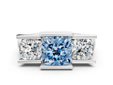 White gold Three Stone Fancy Blue Cushion Cut Cut Channel Set Diamond Ring_24
