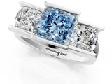 White gold Three Stone Fancy Blue Cushion Cut Cut Channel Set Diamond Ring_25