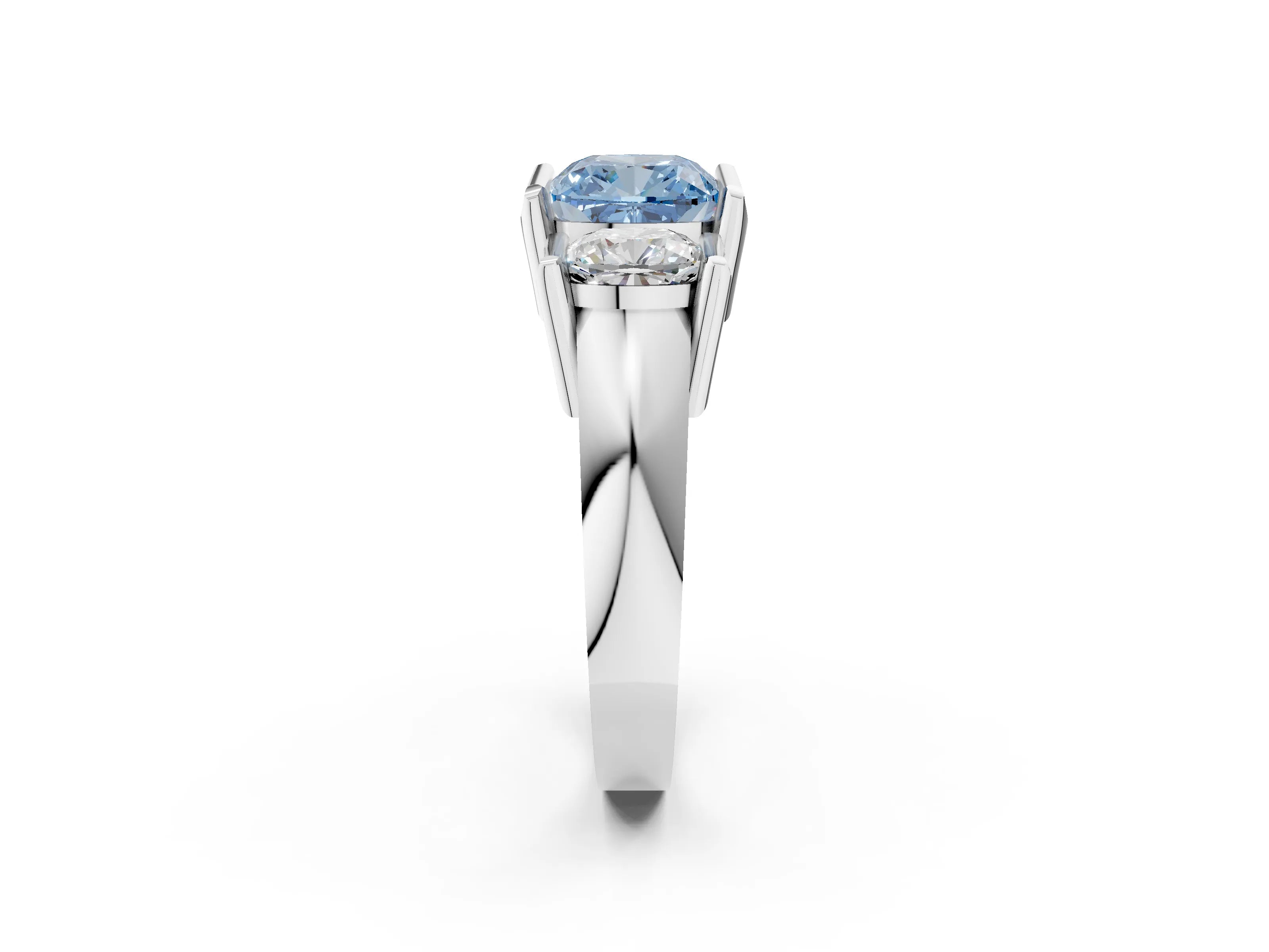 White gold Three Stone Fancy Blue Cushion Cut Cut Channel Set Diamond Ring_26