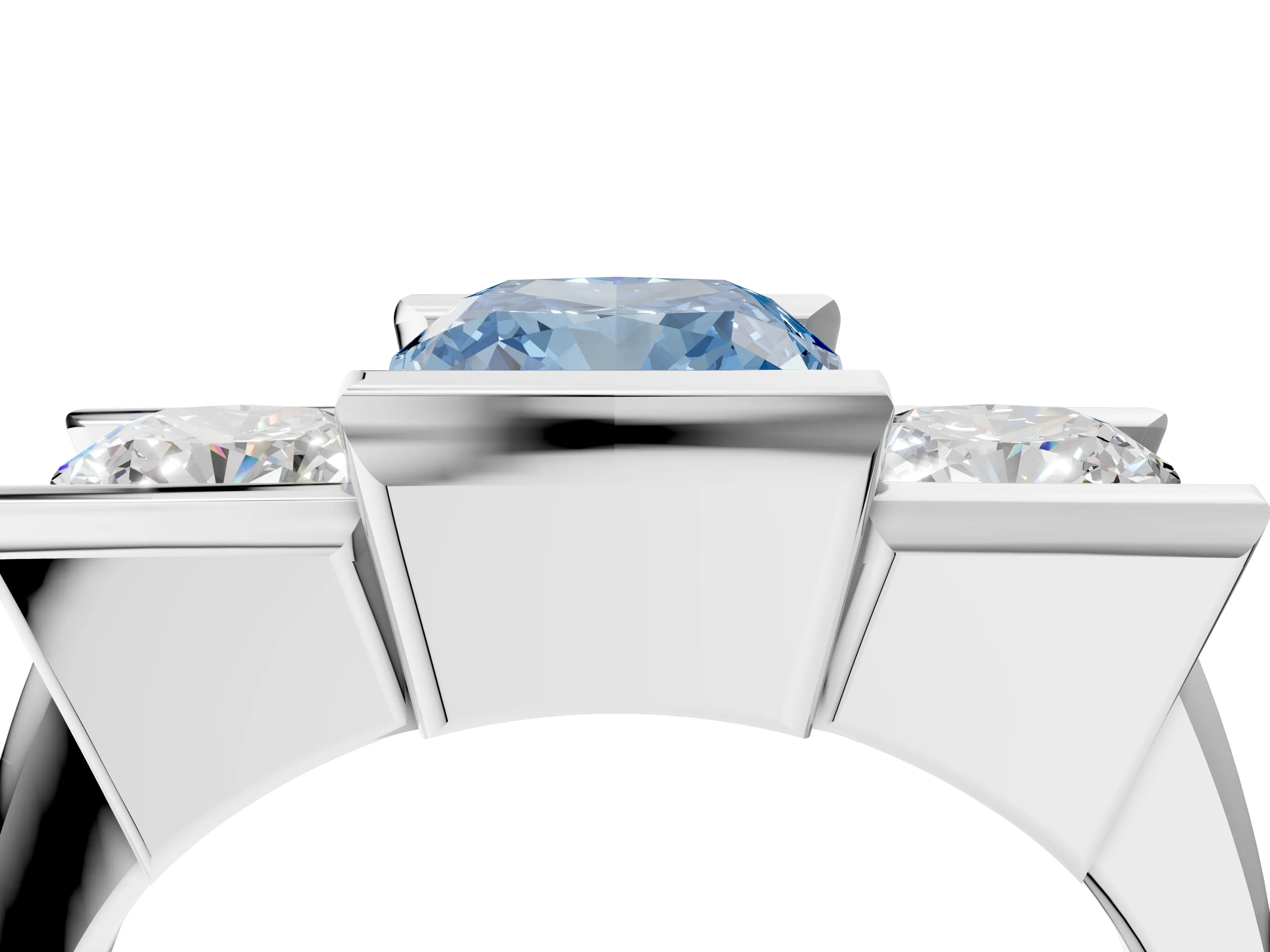 White gold Three Stone Fancy Blue Cushion Cut Cut Channel Set Diamond Ring_28
