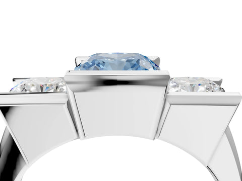 White gold Three Stone Fancy Blue Cushion Cut Cut Channel Set Diamond Ring_28