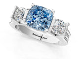 White gold Three-Stone Fancy Blue Cushion Cut Cut Classic Band Prong Setting Ring_1