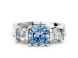 White gold Three-Stone Fancy Blue Cushion Cut Cut Classic Band Prong Setting Ring