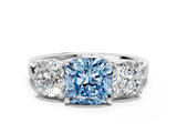 White gold Three-Stone Fancy Blue Cushion Cut Cut Diamond Engagement Ring with Flat Band and Four-Prong Setting_12