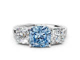 White gold Three-Stone Fancy Blue Cushion Cut Cut Diamond Engagement Ring with Flat Band and Four-Prong Setting_12