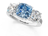White gold Three-Stone Fancy Blue Cushion Cut Cut Diamond Engagement Ring with Flat Band and Four-Prong Setting_13