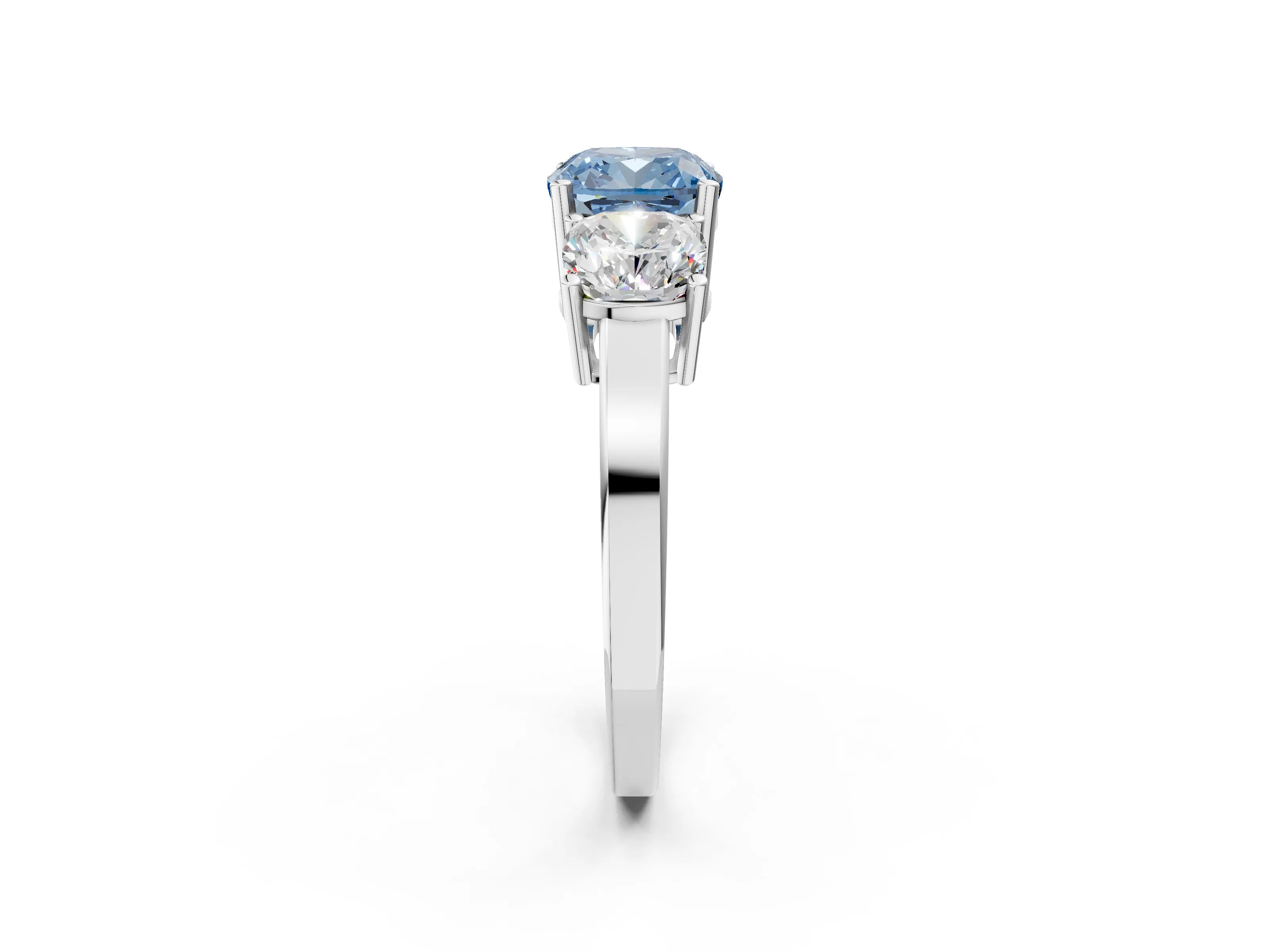 White gold Three-Stone Fancy Blue Cushion Cut Cut Diamond Engagement Ring with Flat Band and Four-Prong Setting_14