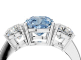 White gold Three-Stone Fancy Blue Cushion Cut Cut Diamond Engagement Ring with Flat Band and Four-Prong Setting_16