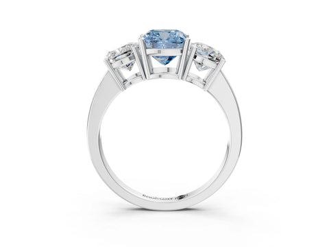 White gold Three-Stone Fancy Blue Cushion Cut Cut Diamond Engagement Ring with Flat Band and Four-Prong Setting_3