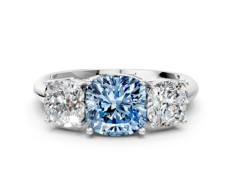 White gold Three-Stone Fancy Blue Cushion Cut Cut Diamond Engagement Ring with Prong Setting on a White Gold Band_12