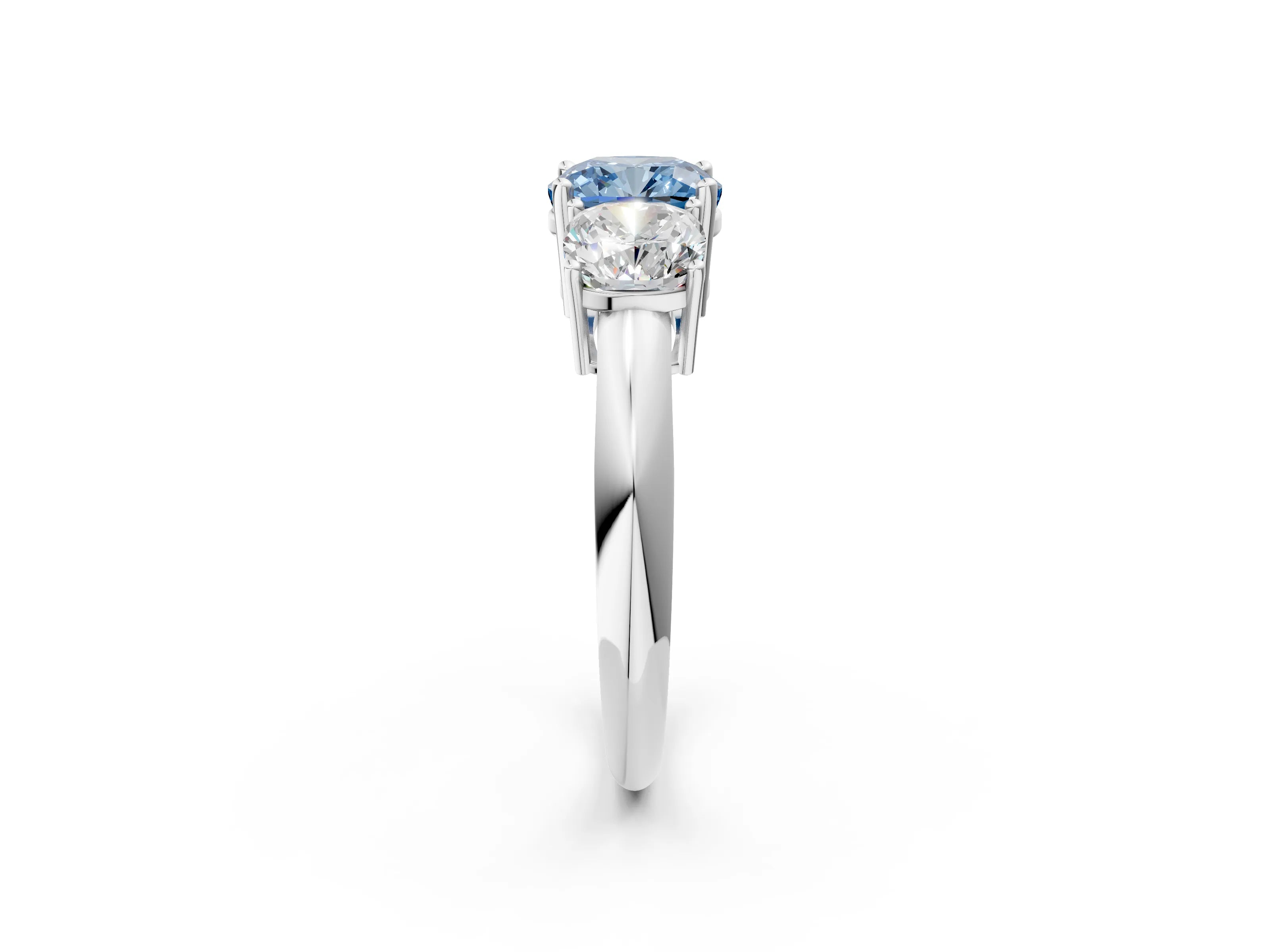 White gold Three-Stone Fancy Blue Cushion Cut Cut Diamond Engagement Ring with Prong Setting on a White Gold Band_14