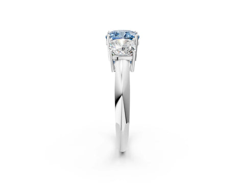 White gold Three-Stone Fancy Blue Cushion Cut Cut Diamond Engagement Ring with Prong Setting on a White Gold Band_14
