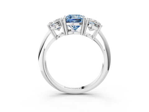 White gold Three-Stone Fancy Blue Cushion Cut Cut Diamond Engagement Ring with Prong Setting on a White Gold Band_15