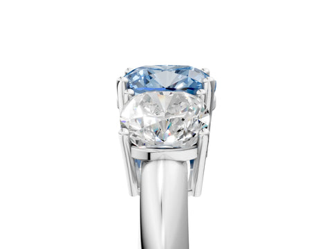 White gold Three-Stone Fancy Blue Cushion Cut Cut Diamond Engagement Ring with Prong Setting on a White Gold Band_17