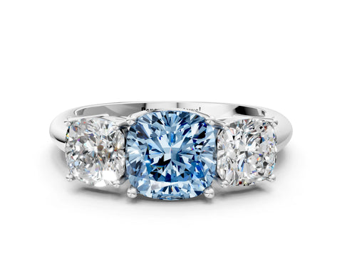 White gold Three-Stone Fancy Blue Cushion Cut Cut Diamond Engagement Ring with Prong Setting on a White Gold Band_24