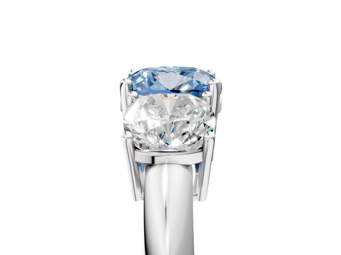White gold Three-Stone Fancy Blue Cushion Cut Cut Diamond Engagement Ring with Prong Setting on a White Gold Band_41