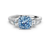 White gold Three-Stone Fancy Blue Cushion Cut Cut Diamond Pavé Band with Prong Setting_54