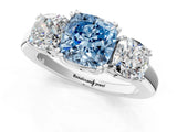 White gold Three-Stone Fancy Blue Cushion Cut Cut Diamond Ring with Channel Set Band and Four-Prong Setting_13