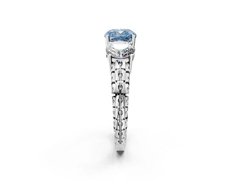 White gold Three-Stone Fancy Blue Cushion Cut Cut Diamond Ring with Channel-Set Band and Prong Setting_2