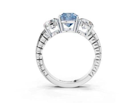White gold Three-Stone Fancy Blue Cushion Cut Cut Diamond Ring with Channel-Set Band and Prong Setting_3