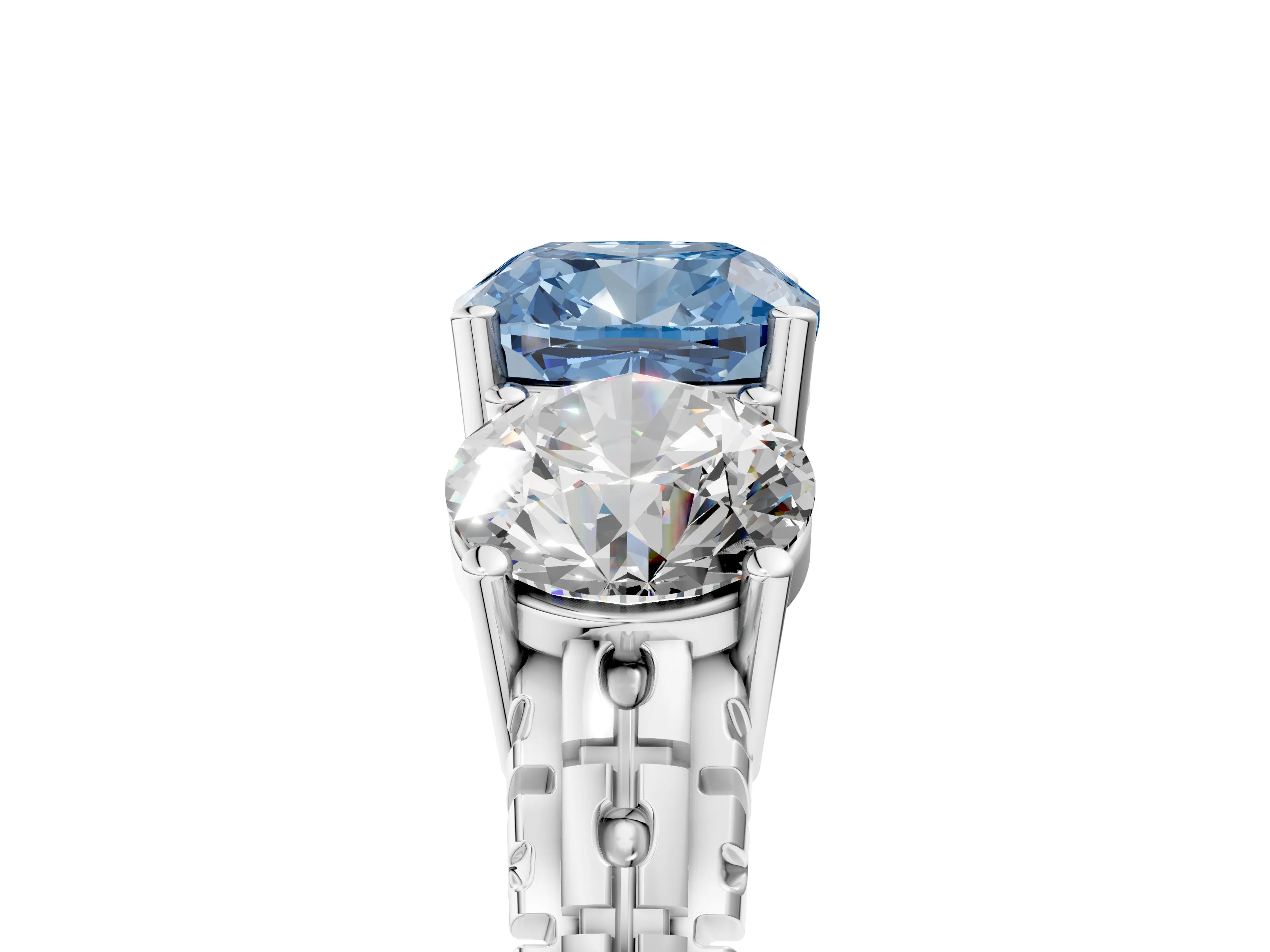 White gold Three-Stone Fancy Blue Cushion Cut Cut Diamond Ring with Channel-Set Band and Prong Setting_5