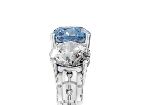 White gold Three-Stone Fancy Blue Cushion Cut Cut Diamond Ring with Channel-Set Band and Prong Setting_5