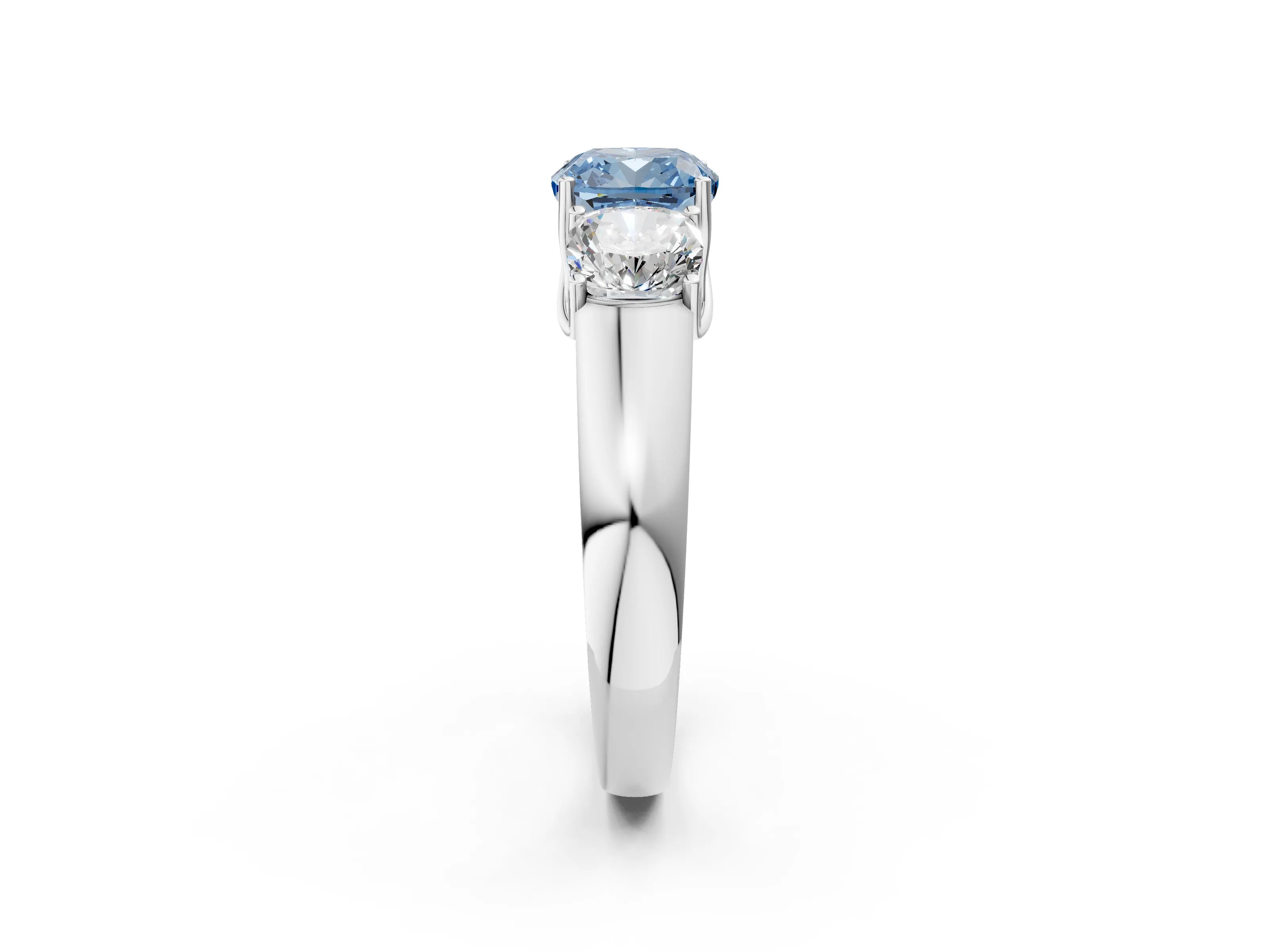 White gold Three-Stone Fancy Blue Cushion Cut Cut Diamond Ring with Prong Setting and Classic Band_2