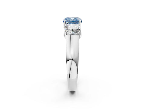 White gold Three-Stone Fancy Blue Cushion Cut Cut Diamond Ring with Prong Setting and Classic Band_2