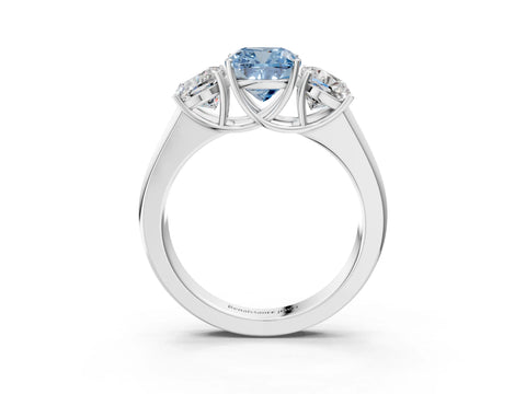 White gold Three-Stone Fancy Blue Cushion Cut Cut Diamond Ring with Prong Setting and Classic Band_3