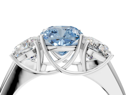 White gold Three-Stone Fancy Blue Cushion Cut Cut Diamond Ring with Prong Setting and Classic Band_4