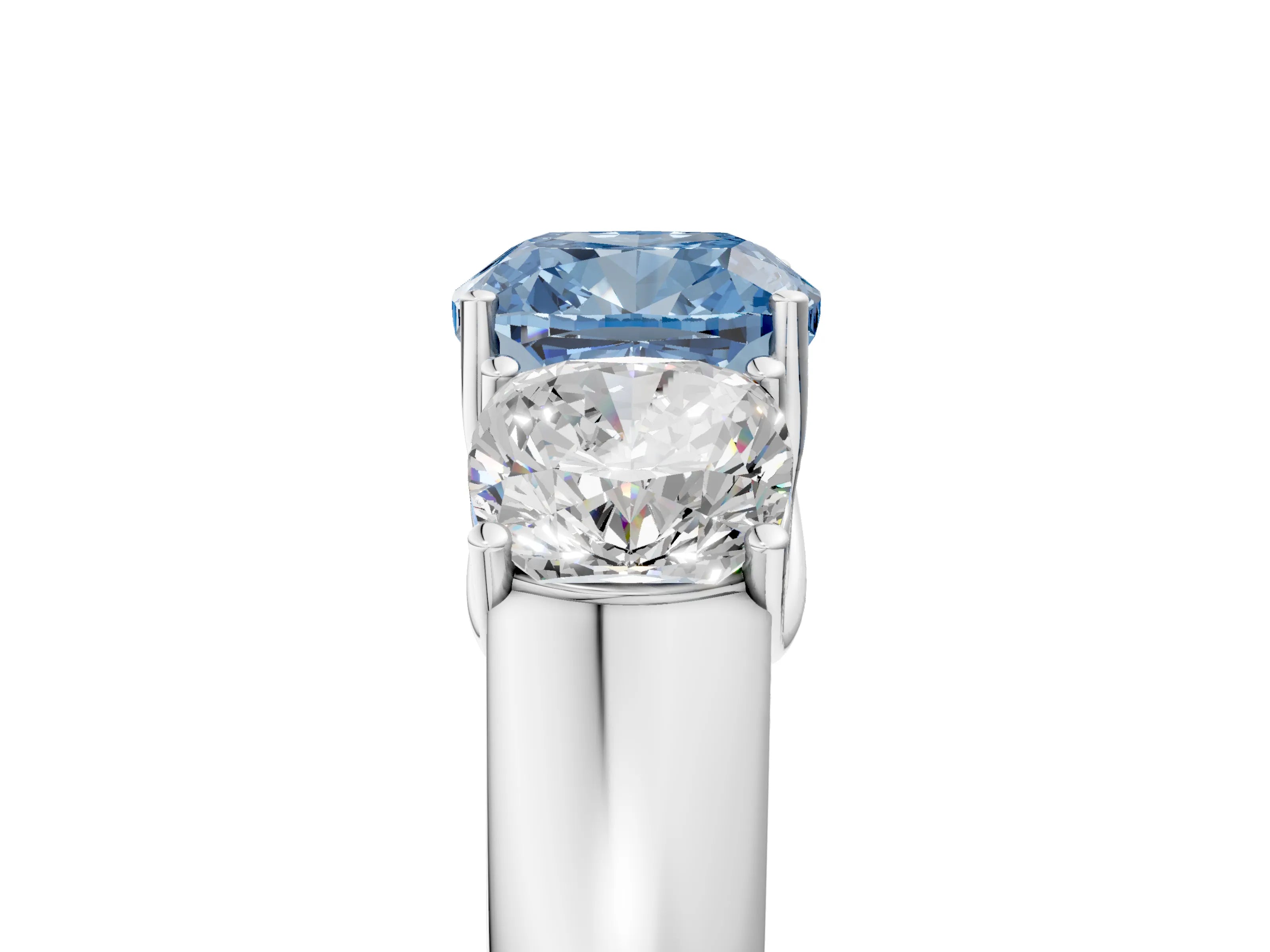 White gold Three-Stone Fancy Blue Cushion Cut Cut Diamond Ring with Prong Setting and Classic Band_5