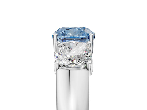 White gold Three-Stone Fancy Blue Cushion Cut Cut Diamond Ring with Prong Setting and Classic Band_5