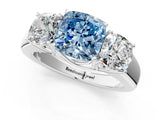 White gold Three-Stone Fancy Blue Cushion Cut Cut Diamond Ring with Prong Setting and Classic Band_7