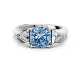 White gold Three-Stone Fancy Blue Cushion Cut Cut Diamond Ring with Trillion Side Stones and Four-Prong Setting_11