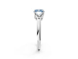 White gold Three-Stone Fancy Blue Cushion Cut Cut Diamond Ring with Trillion Side Stones and Four-Prong Setting_13
