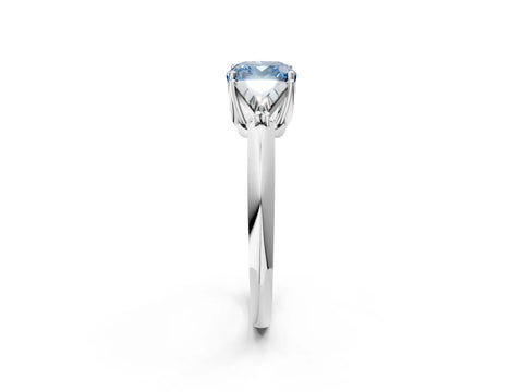 White gold Three-Stone Fancy Blue Cushion Cut Cut Diamond Ring with Trillion Side Stones and Four-Prong Setting_13