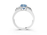 White gold Three-Stone Fancy Blue Cushion Cut Cut Diamond Ring with Trillion Side Stones on a Split Shank Band_15