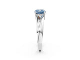 White gold Three-Stone Fancy Blue Cushion Cut Cut Diamond Ring with Trillion Side Stones on a Split Shank Band_2