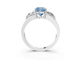 White gold Three-Stone Fancy Blue Cushion Cut Cut Diamond Ring with Trillion Side Stones on a Split Shank Band_3