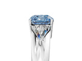 White gold Three-Stone Fancy Blue Cushion Cut Cut Diamond Ring with Trillion Side Stones on a Split Shank Band_5