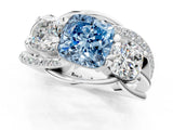 White gold Three-Stone Fancy Blue Cushion Cut Cut Diamond Split Shank Prong Set Ring_13