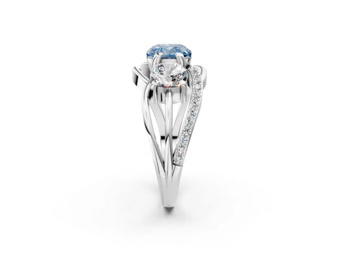 White gold Three-Stone Fancy Blue Cushion Cut Cut Diamond Split Shank Prong Set Ring_14