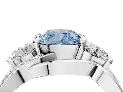 White gold Three-Stone Fancy Blue Cushion Cut Cut Diamond Split Shank Prong Set Ring_16