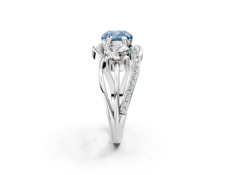 White gold Three-Stone Fancy Blue Cushion Cut Cut Diamond Split Shank Prong Set Ring_2