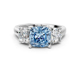 White gold Three-Stone Fancy Blue Cushion Cut Cut Solitaire Ring with Classic Prong Setting_12